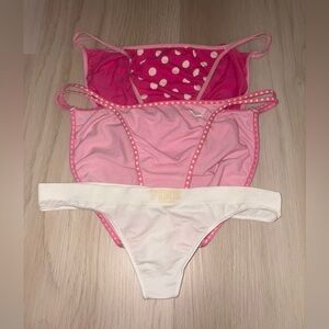 3 VTG Victorias Secret PINK Dog Double String Bikinis & X Low Rise Thong Panties